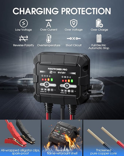 2-Bank, 4A (2A/Bank) Trickle Charger for Car Battery, 12V 6V Car Battery Charger, Automotive Battery Trickle Charger, Maintainer, for Motorcycle Lawn Mower AGM, Lithium Batteries-1PC