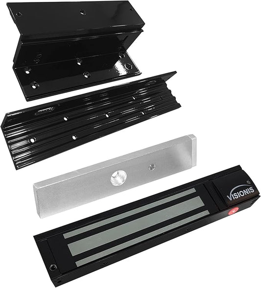 Visionis FPC-5192-BL Black 600lbs Indoor Electromagnetic Lock with 600 lbs L and Z Bracket for Inswinging Door