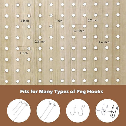 ECOMEX 6 Panel Room Divider, 5.6Ft Pegboard Display Wooden Folding Privacy Screen Freestanding Peg Board for Trade Show Craft Show Home Wall Organizer, Natural Wood