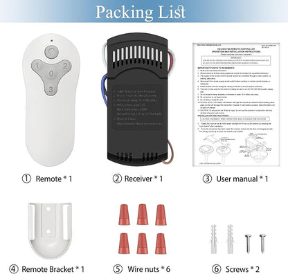 Ceiling Fan Remote Control Kit for Harbor Breeze KUJCE10311 KUJCE10712 TR214B 2AQZU-18018, Universal Remote for 3 Speeds Light Dimmer, Compatible with Harbor Breeze Hampton Bay Hunter and Other Brands