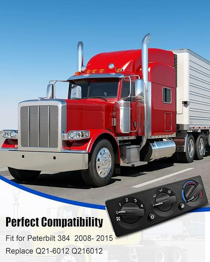 Q21-6012 HVAC A/C Heater Climate Control Module Panel Fit for Peterbilt 384 2008-2015, Cab HVAC Temperature Control Panel Switch Replace Q216012 with 3 Knobs & 2 Buttons