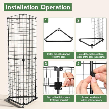 Brobear Triangular Gridwall Panel Display Stand with Base and Casters, 360-degree rotation Wire Wall Grid 24"x68" Rolling Grid Wall Tower for Retail, Trade Show, Vendor Events and Home Organization