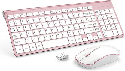 J JOYACCESS Wireless Keyboard Mouse Combo,Typewriter Keyboard Wireless, Portable Pink Keyboard for Computer/Laptop/Windows/Mac-Pink