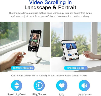 HEKUTU Social Media Scrolling Ring Remote - Hands-Free Controller for T-ikT-ok Yout-ube IG - White