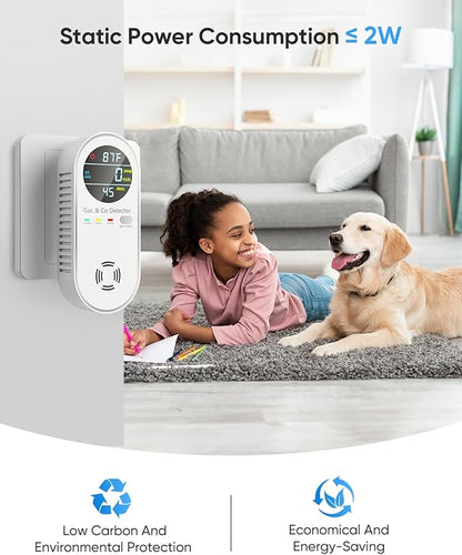 Vilfet Carbon Monoxide Detectors and Natural Gas Detector, 4-in-1 Carbon Monoxide Detectors Plug in, Gas Leak Detector with Dual Alarms, Temperature & Humidity Sensor for Home, RV, White, 2 Pack
