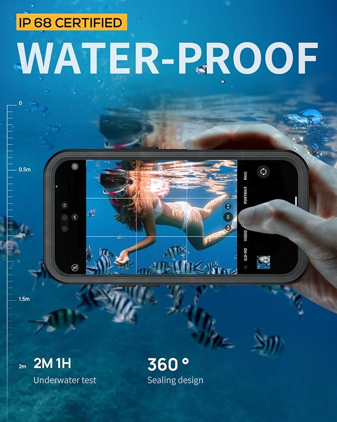 Lanhiem Magnetic for iPhone 15 Plus Case, IP68 Waterproof Dustproof Case, [Compatible with Magsafe] [Built-in Screen Protector] Full Body Heavy Duty Rugged Phone Cover 6.7 inch, Black/Clear