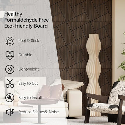 ARMURO 4 Packs Acoustic Wall Panels - Self-Adhesive 3D Wood Slat Wall Panel- Peel and Stick Sound Absorbing Panels for Noise Reducing - Feature Wall Decor for Home & Office