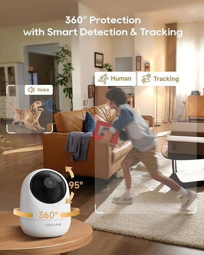 DREAME Pet Dog Camera, 1080P 3MP Indoor Security Camera Motion Detection, 5G/2.4G Dual-Band Wi-Fi, Physical Privacy Mode, Night Vision, 2-Way Audio, Cloud & SD Card Storage, Works with Alexa & Google