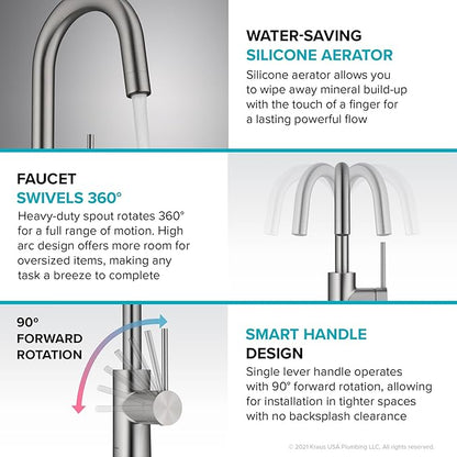 KRAUS Oletto Single Handle Kitchen Bar Faucet with QuickDock Top Mount Installation Assembly in Matte Black, KPF-2600MB