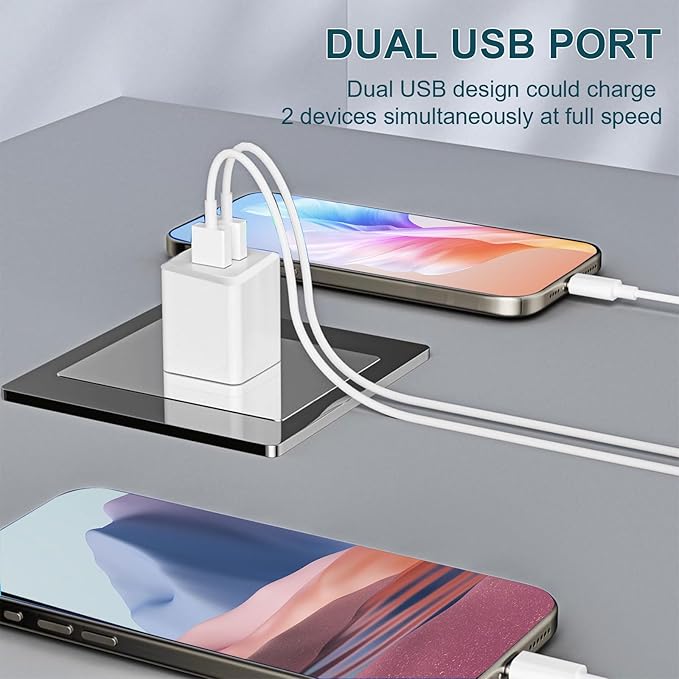 USB Wall Charger, Charger Block, Dual A Port Plug Cube, Power Adapter Charging Plug Box Brick for Phone 16 15 14 13 12 11 Pro Max SE XS XR X 8 7 6, Android Phones, and More (Creamy White)