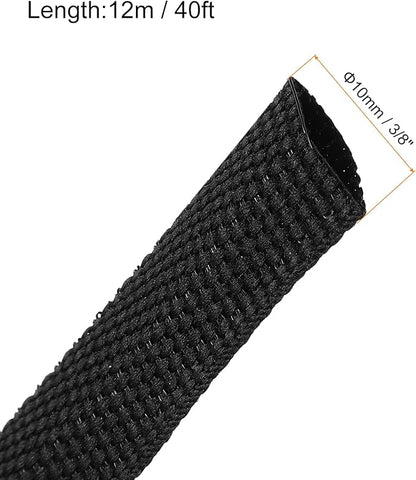MECCANIXITY Braided Cable Sleeves Heat Shrinkable Fabric Sleeving, 3/8" 40ft Black 2:1 Ratio Heat Shrinkable Cord Protector for Harness Cable, Network Cable Protection, Cable Management