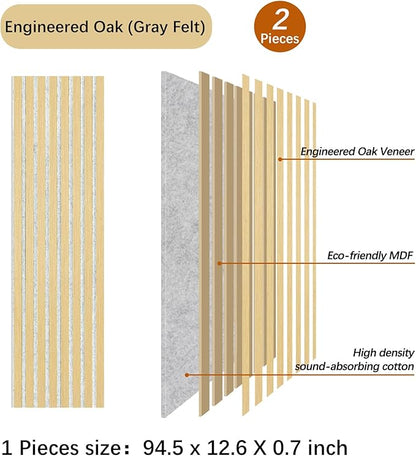 ARMURO Wall Panels for Interior Wall Decor, 2-Pack Slat Wall Paneling, Oak Wood Veneer Acoustic Wall Panels - Wall Slats 12.6" W x 94.5
