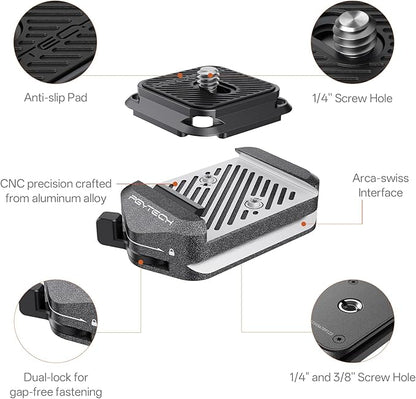 PGYTECH Quick Release Plate & Clamp V2 Kit, Arca Swiss Plate Camera Mount with 1/4" to 3/8" Screw Thread for Sony/Nikon/Fuji/DJI Switch Between Tripod/Monopod/Slider/Stabilizer(Two Clamps+Plate)