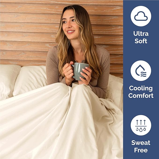 Full Size 4 Piece Sheet Set - Comfy Breathable & Cooling Bed Sheets Set - Hotel Luxury Bedding for Women, Men, Kids, Teens, Boys & Girls - Deep Pockets, Ultra-Soft, Wrinkle Free - Oeko-Tex - Off White