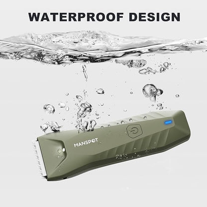 MANSPOT Manscape Trimmer for Men Ball/Pubic/Groin, Electric Body Hair Trimmer, Replaceable Ceramic Blade Heads,Waterproof for Wet/Dry Use,Standing Recharge Dock,90 Minutes Shaving After Charged(Green)