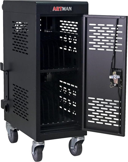 Aokleo Laptop Charging Cart,16 Devices Tablet Storage Carts for pad Up to 16.3" Screen Size, Classroom Computer Mobile Charging Station for Pads, Chromebooks,Laptops, Security Storage(16 Bay-Black)