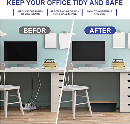 Cable Management Box - Wooden Style Cord Organizer Box to Hide Wires & Power Strips | Desk Computer Cable Organizer Box | Safe ABS Material | 12.6" (L) x 5.3" (W) 4.9" (H) | for Home & Office - Black