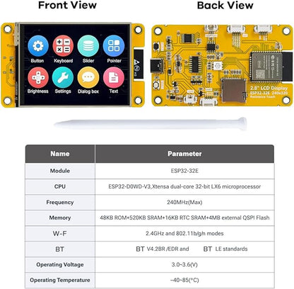 Hosyond 2.8'' ESP32 Display Resistive Touch Screen with WiFi+BT, ILI9341 Driver 240x320 TFT LCD Screen Module for Arduino