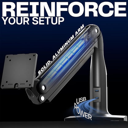 VIVO Aluminum Ultrawide Monitor Stand, Classic + USB, Fits up to 49 inch Screens, Single Articulating Pneumatic Arm, USB Ports, C-Clamp and Grommet Desk Mount, Max VESA 200x100, Black, STAND-V100HU