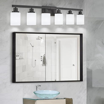 DIKAIDA 6-Light Black Vanity Lights, 38'' Modern Bathroom Vanity Lighting Fixtures for Mirror, Matte Bathroom Lighting Fixtures, Black Wall Sconces for Bedroom Living Room