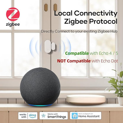 Zigbee Door Sensor 2 Pack, Mini Smart Door Sensor, Home Automation, Kid Safety, Compatible with SmartThings, Alexa, Home Assistant, Aeotec, Hubitat, Homey with Build-in Zigbee Hub, Hub Required