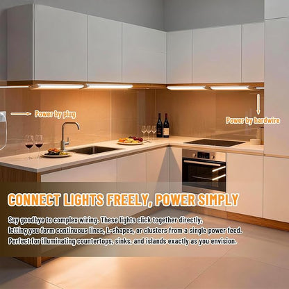 Snyloe 4 Pack 12" Under Cabinet Lighting for Kitchen, 8W 600LM, 3 Color Temperatures (3000K/4000K/5000K), Hardwired or Plug-in, 45° Rotatable Design, Linkable Up to 15 Units, YT-4208-10-4
