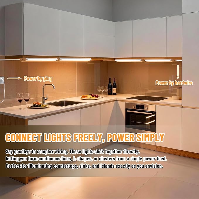 Snyloe 12" LED Under Cabinet Lighting, 8W 600LM, 3 Color Temperatures (3000K/4000K/5000K), Hardwired or Plug-in, Dimmable, 45° Rotatable Design, Connect Multiple Fixtures Up to 15 Units