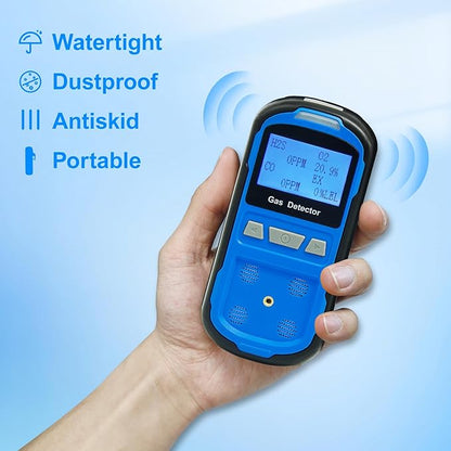 Upgraded 4 Gas Monitor Multi Gas Detector, Yfwsrecinoe Gas Leak Detector, Rechargeable 4 Gas Monitor Ex H2s Co O2 with LCD Multiple Indicator (Blue)
