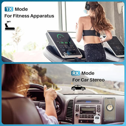 YMOO Bluetooth 5.4 Transmitter Receiver for Airplane, Wireless Bluetooth Adapter Travel Essentials, Supports to 2 Headphones, 25H Playtime, 2-in-1 Adapter with LED Display for TVs Gym Home,White