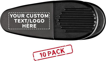 10 Magnetic Memo Holders Set - Customizable Text, Logo - Large Clip, Plastic - Black
