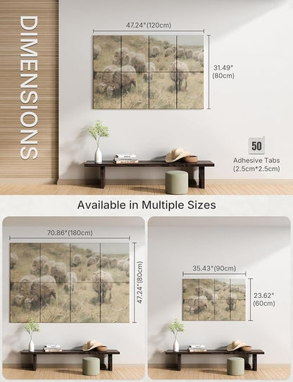 Wall Art Acoustic Panels,47''X31''Sound Absorbing Panels-8-Pack with 50 Adhesive Tabs, Decorative Sound Absorbing Panels for Living Room and Recording Studio, Offices-Hillside sheep