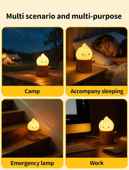 Tarinks Stump Fire Night Light, Flameless Candles Lamp, Torch Stump Light, Rechargeable Silicone Flame lamp, Cute Night Light for Bedroom, Outdoor, Camp, Funny Gifts for Kids Teens Adults