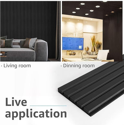Art3d 4-Piece Wood Slat Acoustic Panels for Stylish Decor and Noise Reduction, 3D Textured Panel for Ceiling and Wall, Matte Black