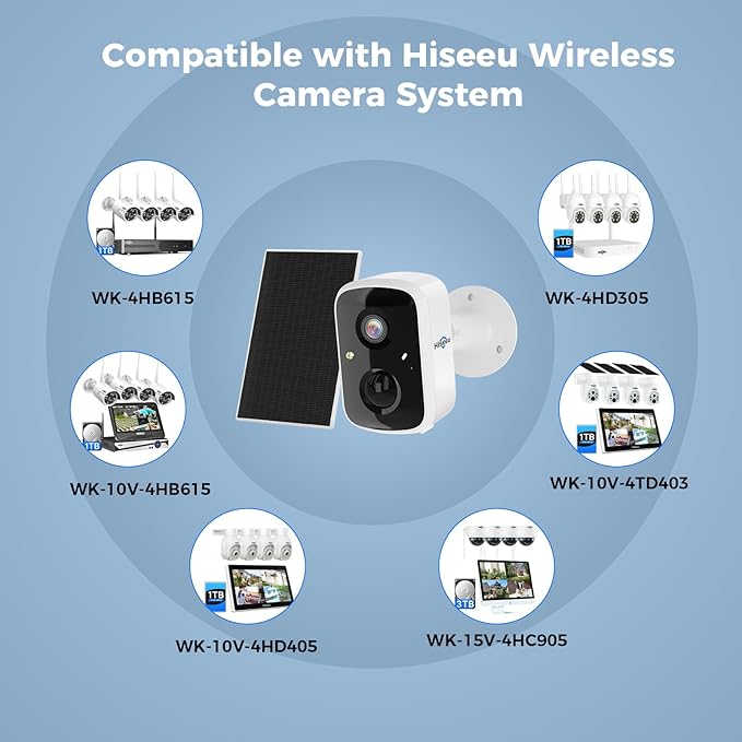Hiseeu Solar Security Cameras Wireless Outdoor 2 Pack, Battery Powered 3K 4MP wifi Cameras for Home Surveillance, PIR/AI Motion Detection, Waterproof, Color Night Vision, 2-Way Audio, Cloud/SD Storage