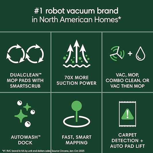 iRobot Roomba Plus 405 (G181) 2in1 Vacuum & Mop Robot with AutoWash Dock - Dual Spinning, Smart & Fast Mapping, Ideal for Pet Hair, Self-Empties 75 Days, Intense Suction, Pad Washing & Drying
