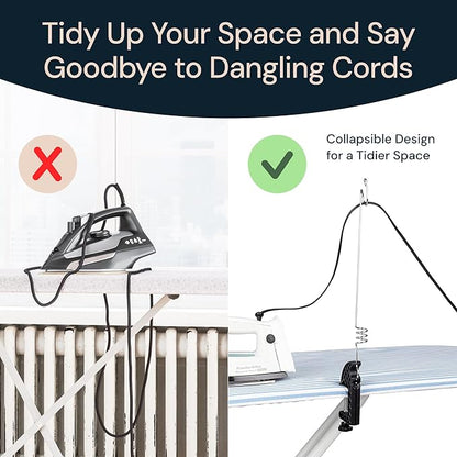 SimplyImagine Flexible Iron Cord Holder - Metal, Tabletop Mount - Tangle-Free Pressing & Ironing Board Cord Holder - Universal Fit & Steam Compatibility