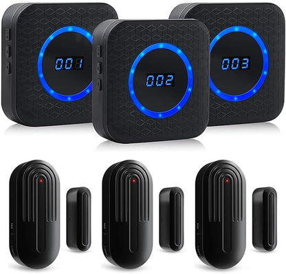 Wireless Door Chime for Business When Entering Door Chimes When Door Opens for Home Door Sensor Alarm with 800Ft Range 55 Chimes 5 Volume Levels Adjustable Number Display(3 Receiver & 3 Sensor)