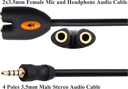 zdyCGTime 3.5mm Audio Headphone Y Splitter Cable 4-Pole 3.5mm AUX Male to 2 Port 3.5mm Female Headset Mic & Stereo Audio Y Splitter Cable for Earphone,for Smartphone, Samsung, LG, (17.5CM)(4Pole)