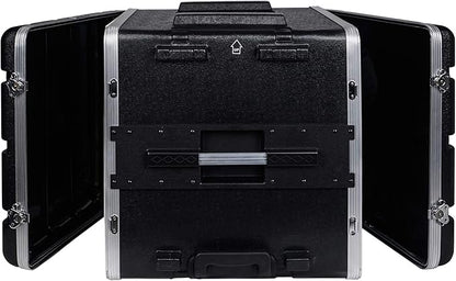 Sound Town Lightweight 10U PA DJ Rack/Road Case with 9U Rack Space, ABS Construction, 19” Depth, Retractable Handle, Wheels and Heavy-Duty Latches (STRC-A10UT)
