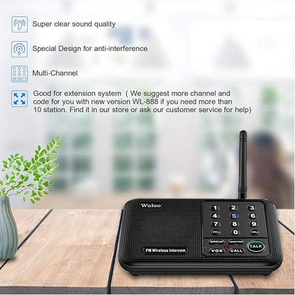 Wuloo Intercoms Wireless for Home 5280 Feet Range 10 Channel 3 Code, Wireless Intercom System for Home House Business Office, Room to Room Intercom, Home Communication System (4 Units Set, Black)