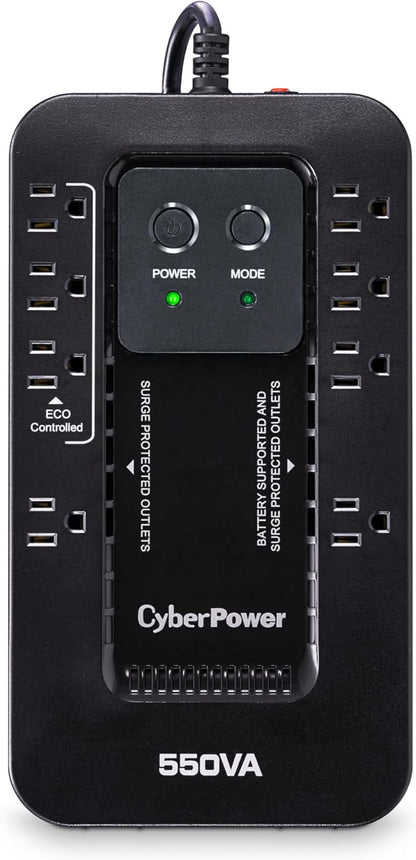 CyberPower EC550G Ecologic UPS Battery Backup and Surge Protector, 550VA/330W, 8 Outlets, ECO Mode, Compact, UL Certified