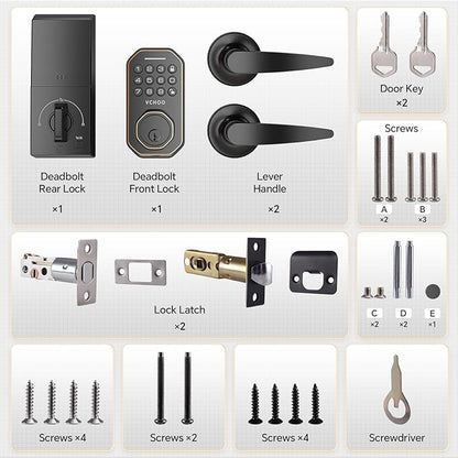VCHOO Keyless Entry Door Lock Set Smart Locks for Front Door Keypad Door Lock with Handle Auto Lock One Time Password Anti Peeping Password IP54, Bronze