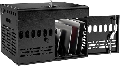 12-Device Tablet Charging Station Lock Box, Computer Cabinet with 2 Keys – Multi-Device Charging Cabinet for iPads, Chromebooks, Fire HD & Phones – Office, School, Hospital (Black),Fully Assembled