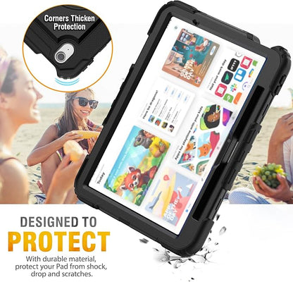 HXCASEAC Case for iPad Air 11 inch (2025 M3 / 2024 M2), Shockproof Design with Pencil Holder/Screen Protector/Rotating Hand Strap, Protective Cover for iPad Air 7th/6th Generation - Black