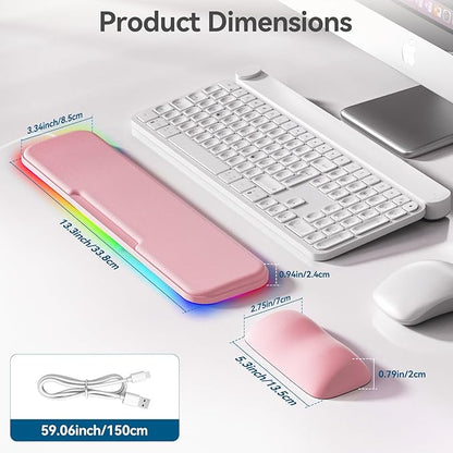 KONDOUND 2-in-1 Heated Wrist Rest Set, Ergonomic Memory Wrist Pad with RGB Lights and Non-Slip Base, Keyboard Mouse Wrist Rest for Computer Laptop Office Work and PC Gaming