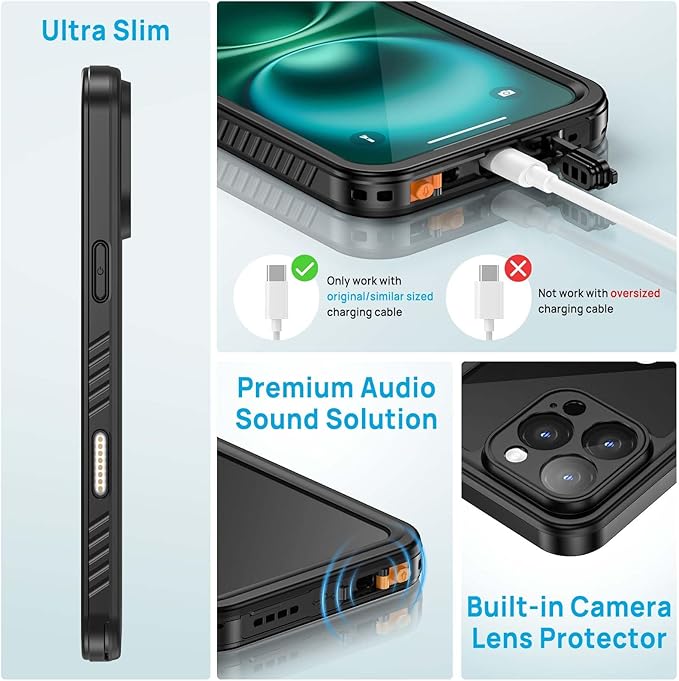 Lanhiem Magnetic for iPhone 16 Pro Case, IP68 Waterproof Case with Screen Protector [Built in Camera Protector], Heavy Duty Shockproof MagSafe Phone Case for iPhone 16 Pro - 6.3” (Black)