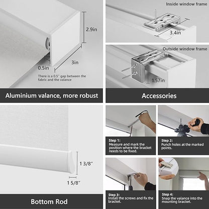 ZSTARR Motorized Smart Blind for Window,Automatic Blackout Roller Shade Compatible, with Remote Control, Child Safety Rechargeable Battery Blind with Valance,Customize (Whitewash Colour)