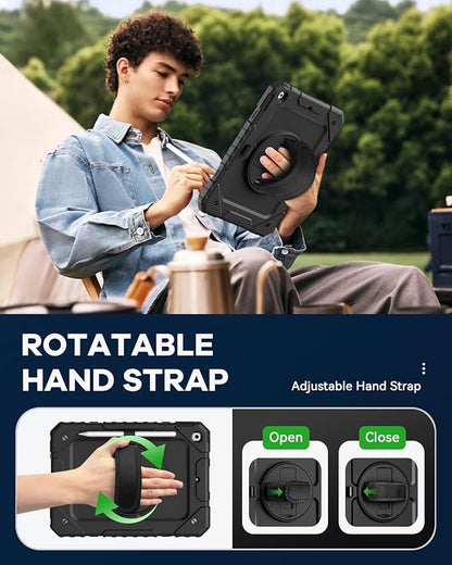 Cantis Case for iPad 9th/8th/7th Generation with Screen Protector, iPad 10.2 Case 2021/2020/2019 with 360 Degree Rotating Stand/Shoulder Strap/Pencil Holder, Black