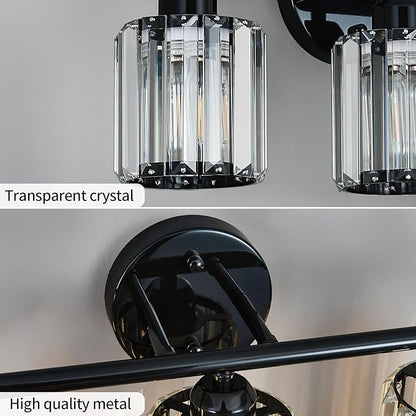 FDPBY Modern 3 Light Crystal Vanity Light, Plating Black Vertical Bathroom Light Fixture Over Mirror for Dressing Table Sink, Compatible with Dimmable Bulbs (Bulbs Not Included)