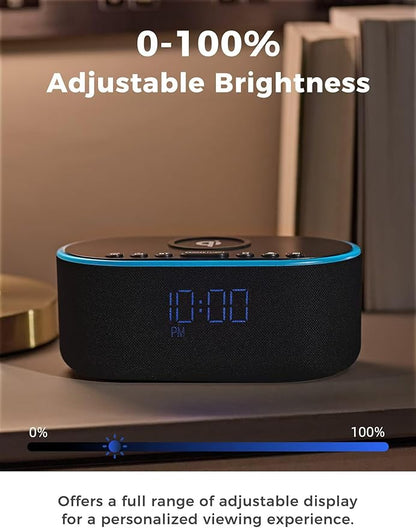 Odokee Wireless Charging Alarm Clock Radio: Qi Certified Fast Wireless Charger for iPhone Samsung - 10W Stereo Bluetooth Speaker - Dimmable Digital Clock with FM Radio for Bedroom Black